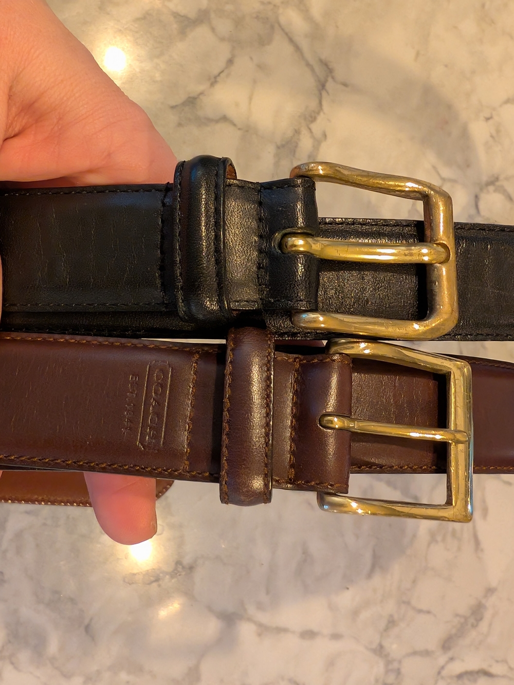 Pair of Coach Men's Brown & Black Leather Belts, 36-38